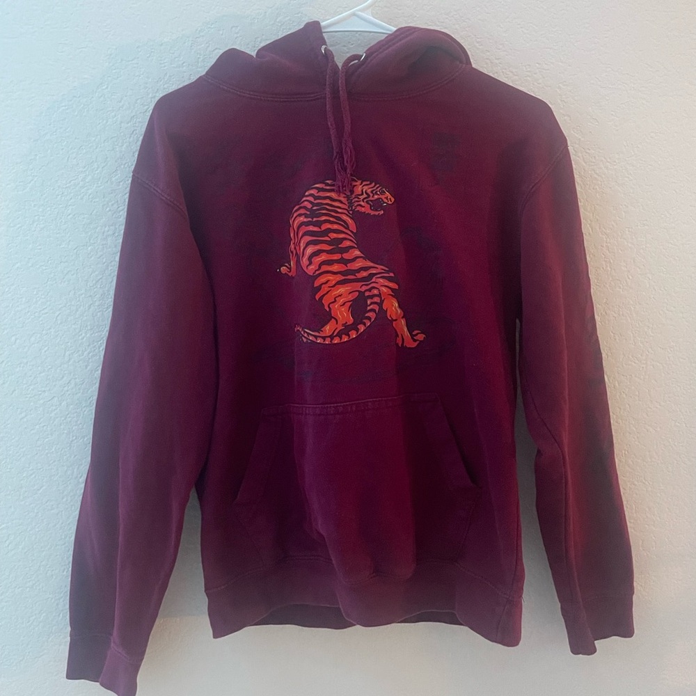 Bold Burgundy Hoodie with Fierce Tiger Design